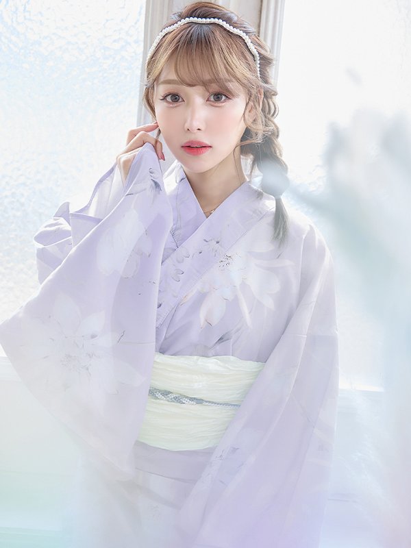 画像12: 【即日発送】【浴衣セール！】【浴衣】ライラックの可憐な花浴衣  【浴衣３点セット 浴衣/帯/下駄】[YMT]