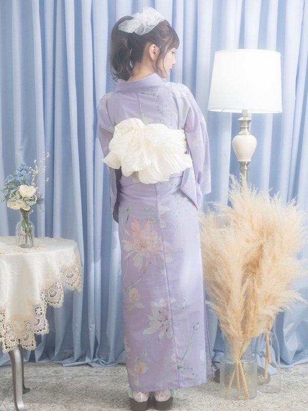 画像7: 【即日発送】【浴衣セール！】【浴衣】 ライラックの可憐な花浴衣【浴衣３点セット 浴衣/帯/下駄】[YMT]