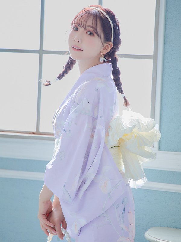 画像10: 【浴衣セール！】【即日発送】 ライラックの可憐な花浴衣  【浴衣３点セット 浴衣/帯/下駄】[YMT]