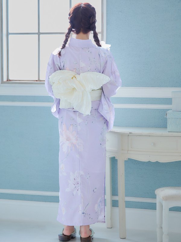 画像8: 【浴衣セール！】【即日発送】 ライラックの可憐な花浴衣  【浴衣３点セット 浴衣/帯/下駄】[YMT]