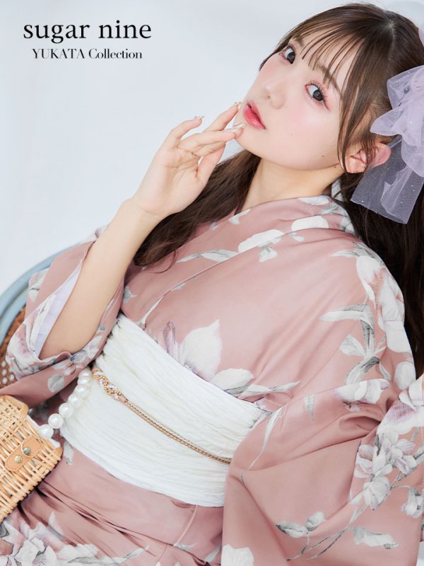 画像3: 【即日発送】大人スウィート/くすみピンク椿浴衣【浴衣３点セット 浴衣/帯/下駄】[YMT]