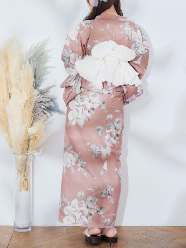 画像8: 【即日発送】大人スウィート/くすみピンク椿浴衣【浴衣３点セット 浴衣/帯/下駄】[YMT]