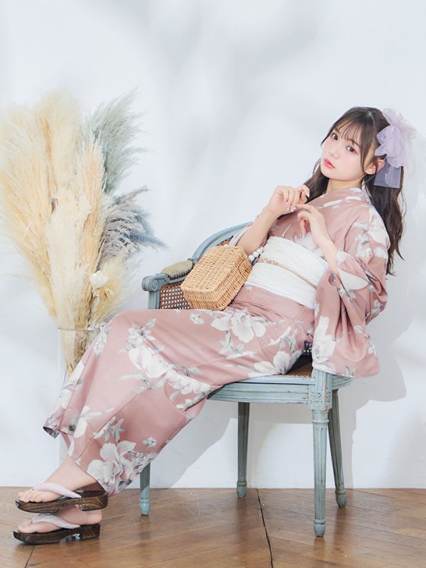 画像9: 【即日発送】大人スウィート/くすみピンク椿浴衣【浴衣３点セット 浴衣/帯/下駄】[YMT]