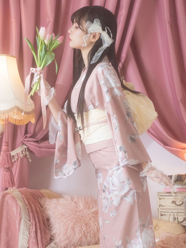 画像5: 【即日発送】大人スウィート/ピンク地フラワー浴衣【浴衣３点セット 浴衣/帯/下駄】[YMT]