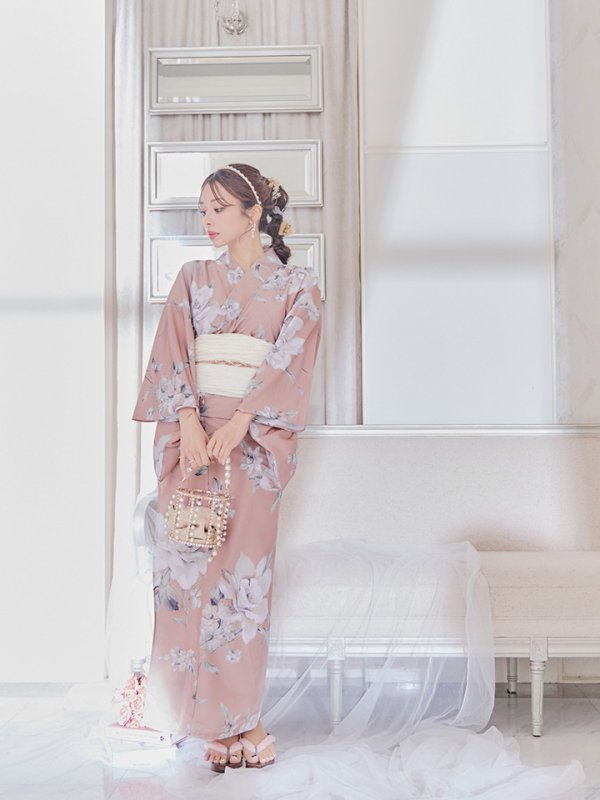 画像14: 【即日発送】大人スウィート/くすみピンク椿浴衣【浴衣３点セット 浴衣/帯/下駄】[YMT]