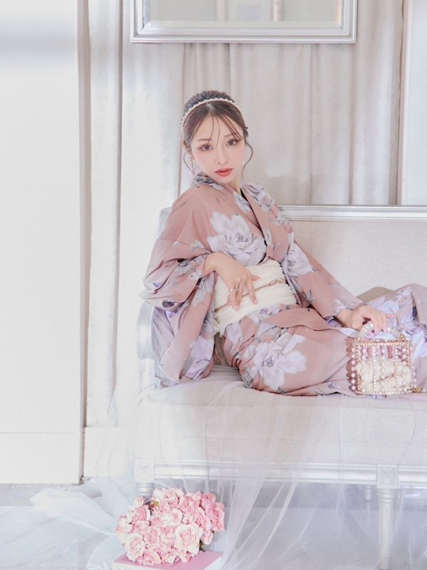 画像20: 【即日発送】大人スウィート/くすみピンク椿浴衣【浴衣３点セット 浴衣/帯/下駄】[YMT]