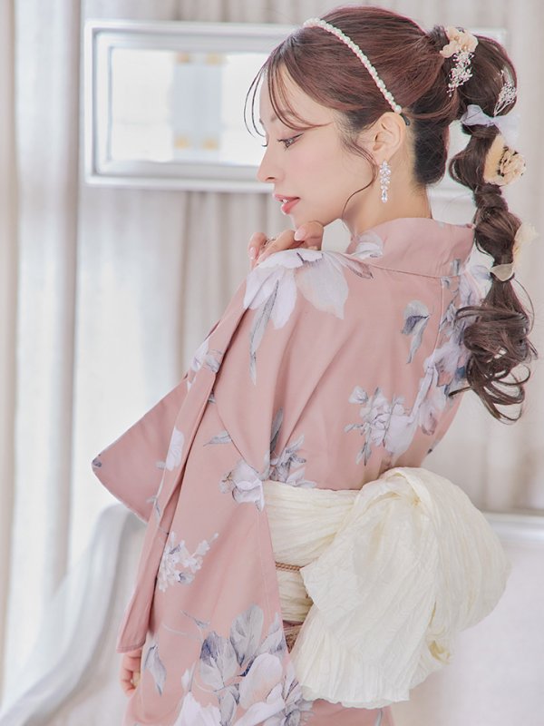 画像22: 【即日発送】大人スウィート/くすみピンク椿浴衣【浴衣３点セット 浴衣/帯/下駄】[YMT]