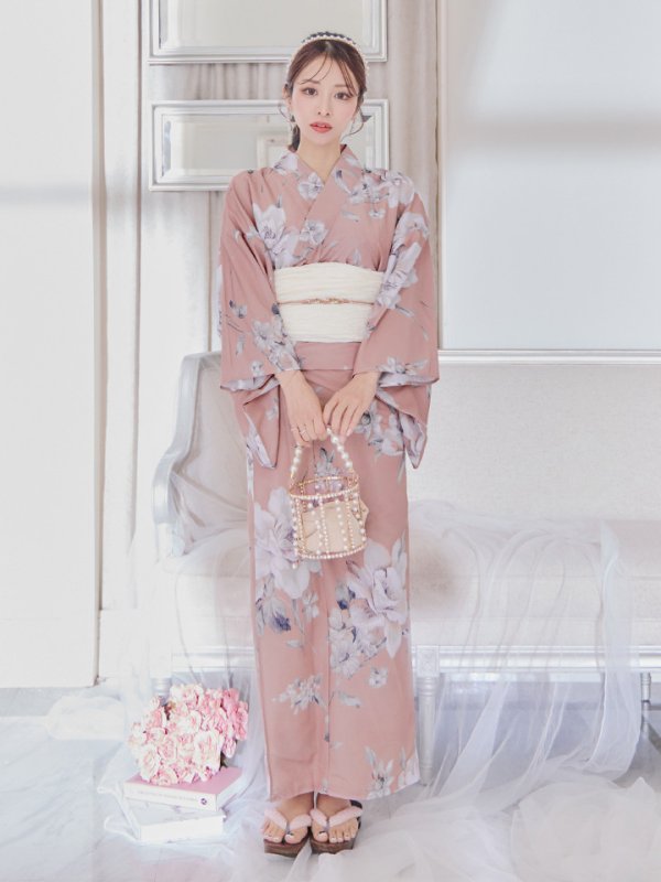 画像4: 【即日発送】大人スウィート/くすみピンク椿浴衣【浴衣３点セット 浴衣/帯/下駄】[YMT]