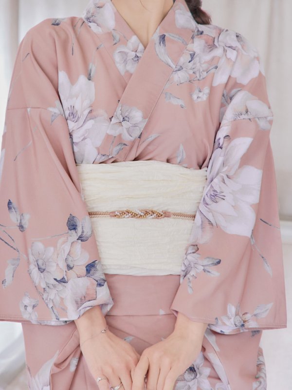 画像5: 【即日発送】大人スウィート/くすみピンク椿浴衣【浴衣３点セット 浴衣/帯/下駄】[YMT]
