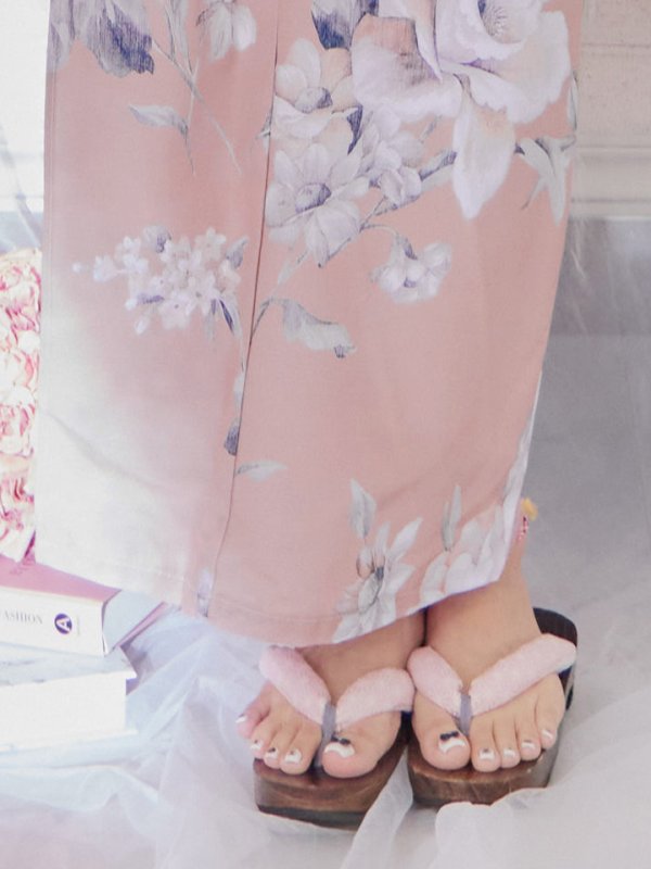 画像7: 【即日発送】大人スウィート/くすみピンク椿浴衣【浴衣３点セット 浴衣/帯/下駄】[YMT]