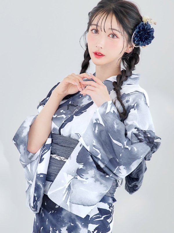 画像10: 【即日発送】【Riuコラボ】水彩グラデーション椿浴衣  【浴衣３点セット 浴衣/帯/下駄】【YMT】