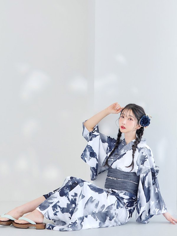 画像12: 【即日発送】【Riuコラボ】水彩グラデーション椿浴衣  【浴衣３点セット 浴衣/帯/下駄】【YMT】