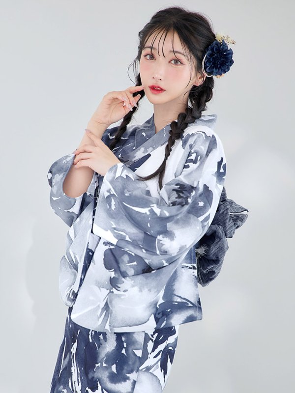 画像14: 【即日発送】【Riuコラボ】水彩グラデーション椿浴衣  【浴衣３点セット 浴衣/帯/下駄】【YMT】