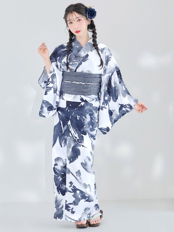 画像4: 【即日発送】【Riuコラボ】水彩グラデーション椿浴衣  【浴衣３点セット 浴衣/帯/下駄】【YMT】