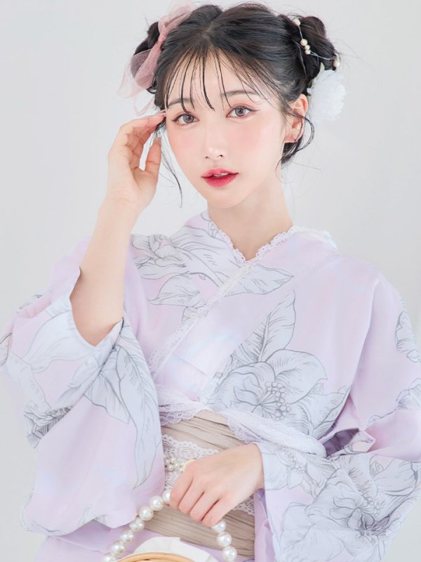 画像10: 【即日発送！】【Riuコラボ】ライトピンクx百合リボン浴衣  【浴衣３点セット 浴衣/帯/下駄】[YMT]