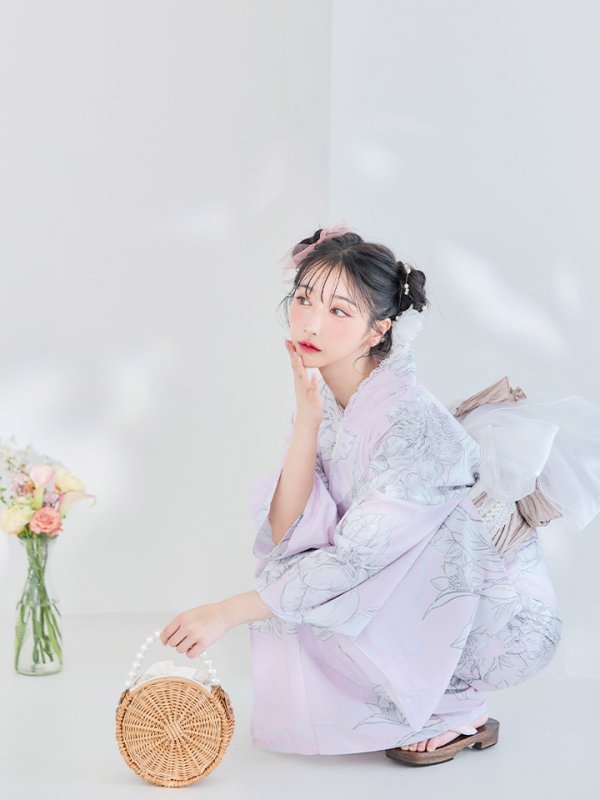 画像12: 【即日発送！】【Riuコラボ】ライトピンクx百合リボン浴衣  【浴衣３点セット 浴衣/帯/下駄】[YMT]