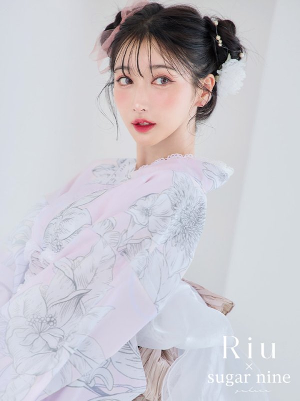 画像3: 【即日発送！】【Riuコラボ】ライトピンクx百合リボン浴衣  【浴衣３点セット 浴衣/帯/下駄】[YMT]