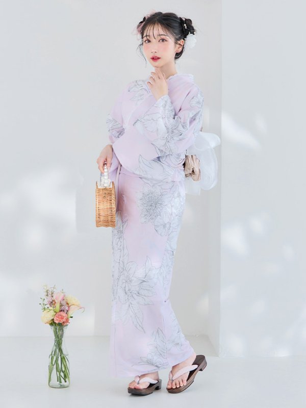 画像4: 【即日発送！】【Riuコラボ】ライトピンクx百合リボン浴衣  【浴衣３点セット 浴衣/帯/下駄】[YMT]