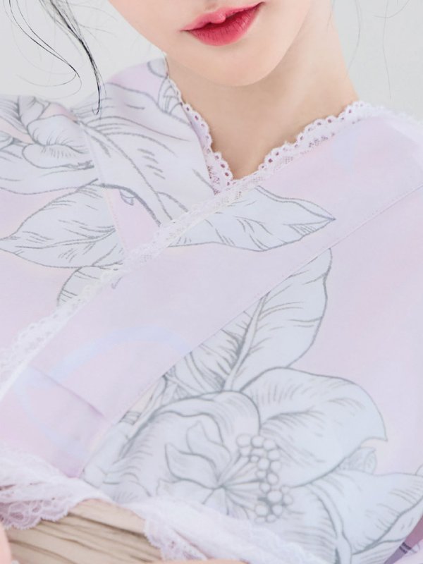 画像6: 【即日発送！】【Riuコラボ】ライトピンクx百合リボン浴衣  【浴衣３点セット 浴衣/帯/下駄】[YMT]