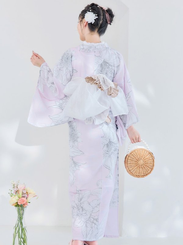 画像8: 【即日発送！】【Riuコラボ】ライトピンクx百合リボン浴衣  【浴衣３点セット 浴衣/帯/下駄】[YMT]