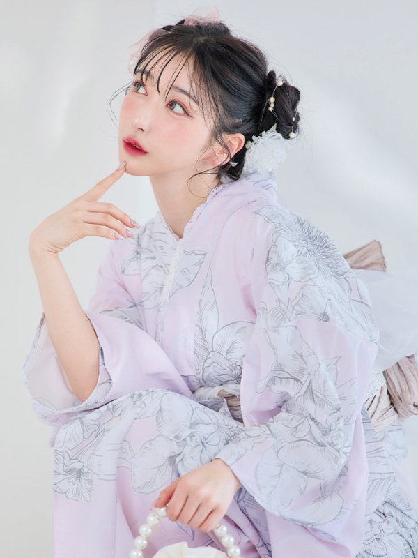 画像9: 【即日発送！】【Riuコラボ】ライトピンクx百合リボン浴衣  【浴衣３点セット 浴衣/帯/下駄】[YMT]