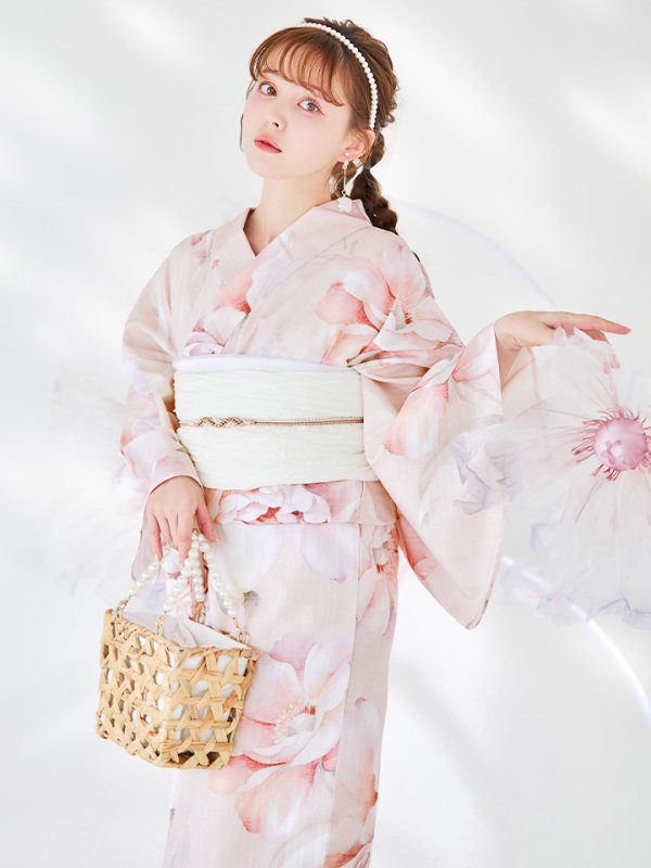 画像10: 【即日発送】くすみピンクスウィート牡丹浴衣  【浴衣３点セット 浴衣/帯/下駄】 [/YMT]
