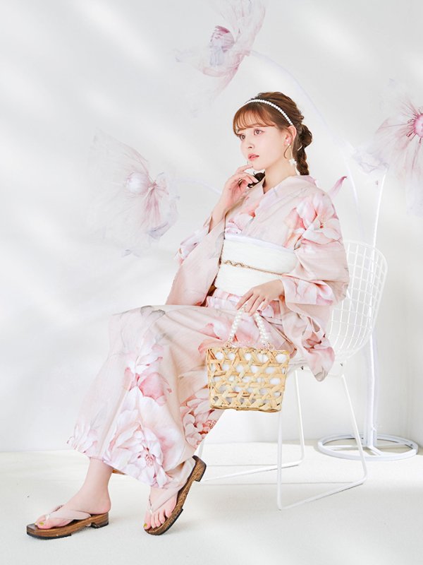 画像11: 【即日発送】くすみピンクスウィート牡丹浴衣  【浴衣３点セット 浴衣/帯/下駄】 [/YMT]