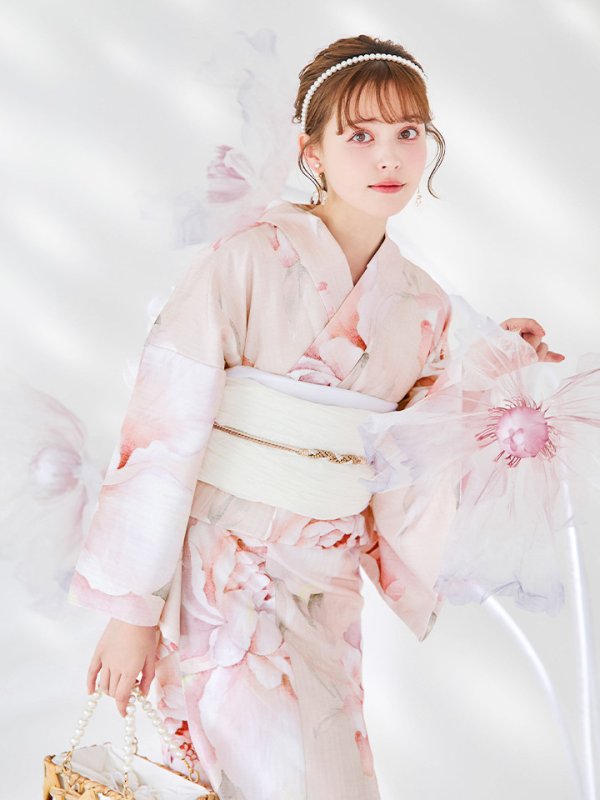 画像13: 【即日発送】くすみピンクスウィート牡丹浴衣  【浴衣３点セット 浴衣/帯/下駄】 [/YMT]