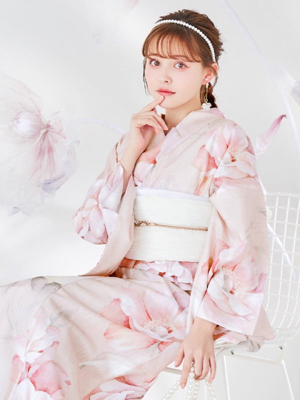 画像14: 【即日発送】くすみピンクスウィート牡丹浴衣  【浴衣３点セット 浴衣/帯/下駄】 [/YMT]