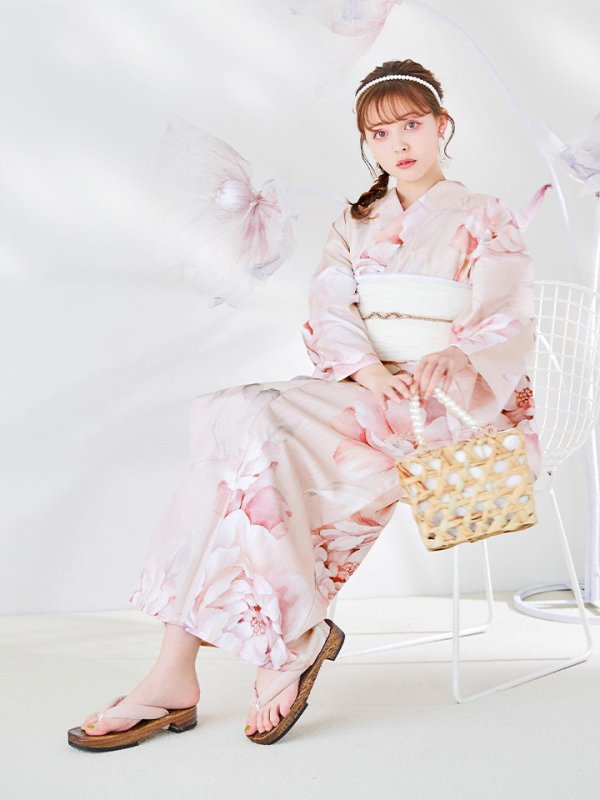 画像15: 【即日発送】くすみピンクスウィート牡丹浴衣  【浴衣３点セット 浴衣/帯/下駄】 [/YMT]