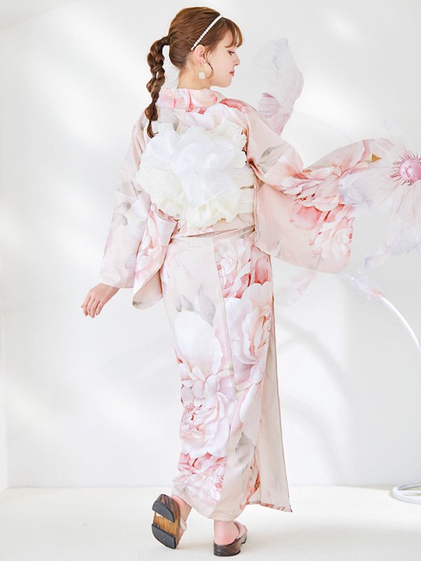 画像16: 【即日発送】くすみピンクスウィート牡丹浴衣  【浴衣３点セット 浴衣/帯/下駄】 [/YMT]