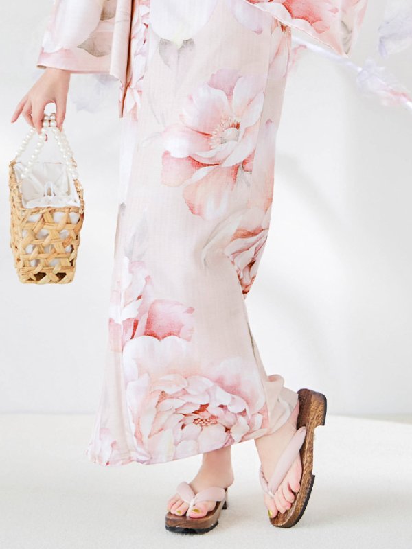 画像18: 【即日発送】くすみピンクスウィート牡丹浴衣  【浴衣３点セット 浴衣/帯/下駄】 [/YMT]