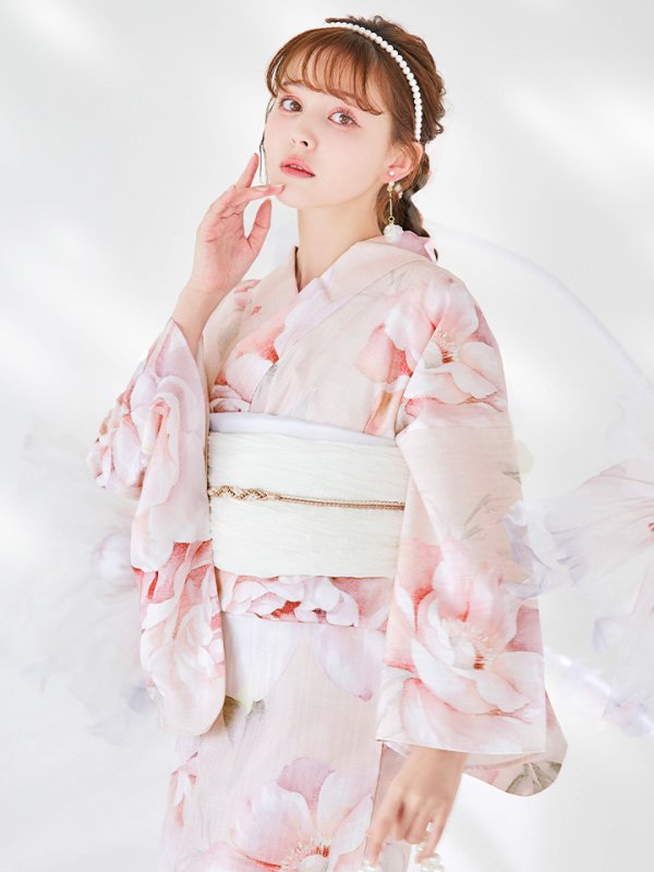 画像5: 【即日発送】くすみピンクスウィート牡丹浴衣  【浴衣３点セット 浴衣/帯/下駄】 [/YMT]