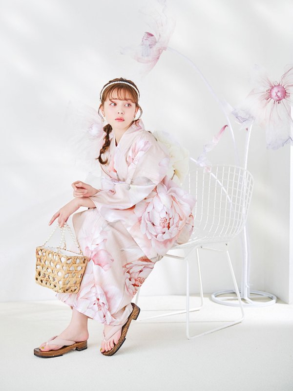 画像6: 【即日発送】くすみピンクスウィート牡丹浴衣  【浴衣３点セット 浴衣/帯/下駄】 [/YMT]
