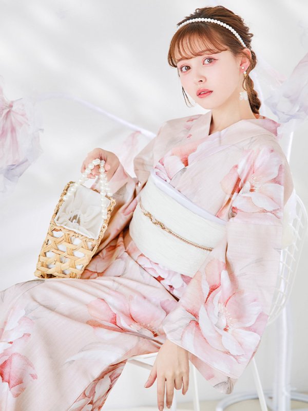 画像8: 【即日発送】くすみピンクスウィート牡丹浴衣  【浴衣３点セット 浴衣/帯/下駄】 [/YMT]