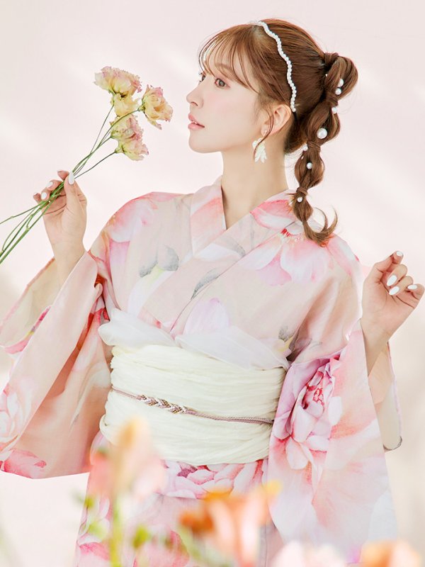 画像12: 【即日発送！】くすみピンクスウィート牡丹浴衣  【浴衣３点セット 浴衣/帯/下駄】[YMT]