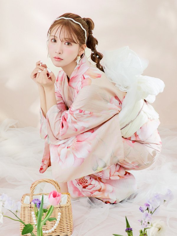 画像3: 【即日発送！】くすみピンクスウィート牡丹浴衣  【浴衣３点セット 浴衣/帯/下駄】[YMT]