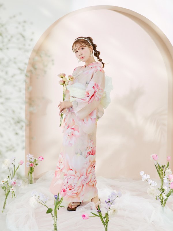 画像8: 【即日発送！】くすみピンクスウィート牡丹浴衣  【浴衣３点セット 浴衣/帯/下駄】[YMT]