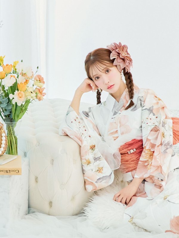 画像16: 【即日発送】アプリコットピンク牡丹浴衣  【浴衣３点セット 浴衣/帯/下駄】[YMT]