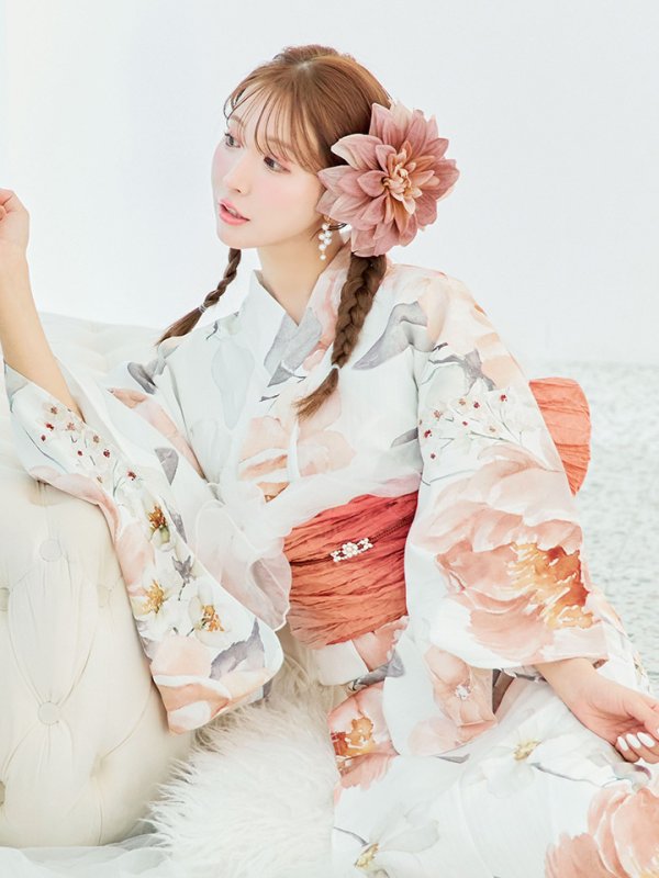 画像17: 【即日発送】アプリコットピンク牡丹浴衣  【浴衣３点セット 浴衣/帯/下駄】[YMT]