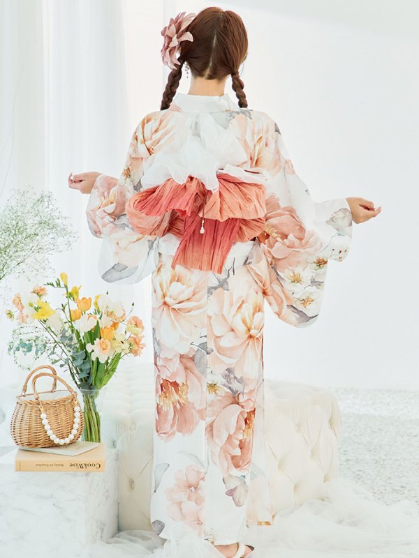画像18: 【即日発送】アプリコットピンク牡丹浴衣  【浴衣３点セット 浴衣/帯/下駄】[YMT]