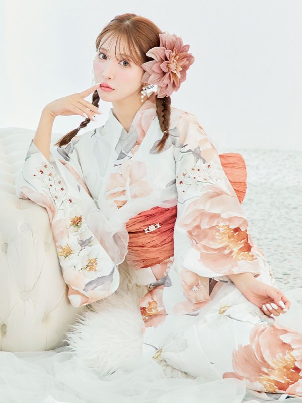 画像8: 【即日発送】アプリコットピンク牡丹浴衣  【浴衣３点セット 浴衣/帯/下駄】[YMT]