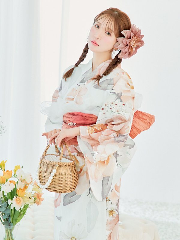 画像9: 【即日発送】アプリコットピンク牡丹浴衣  【浴衣３点セット 浴衣/帯/下駄】[YMT]