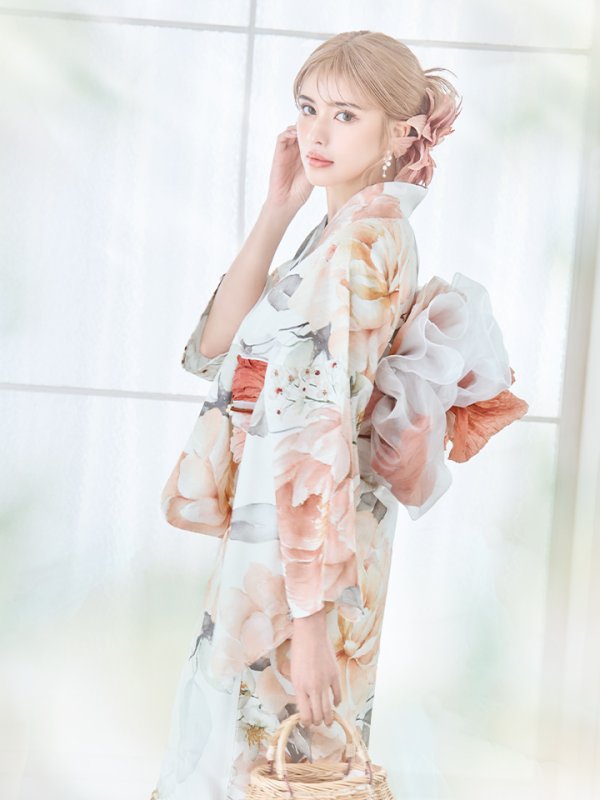 画像10: 【即日発送】アプリコットピンク牡丹浴衣  【浴衣３点セット 浴衣/帯/下駄】[YMT]