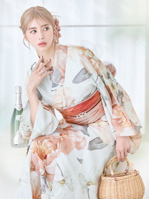 画像14: 【即日発送】アプリコットピンク牡丹浴衣  【浴衣３点セット 浴衣/帯/下駄】[YMT]