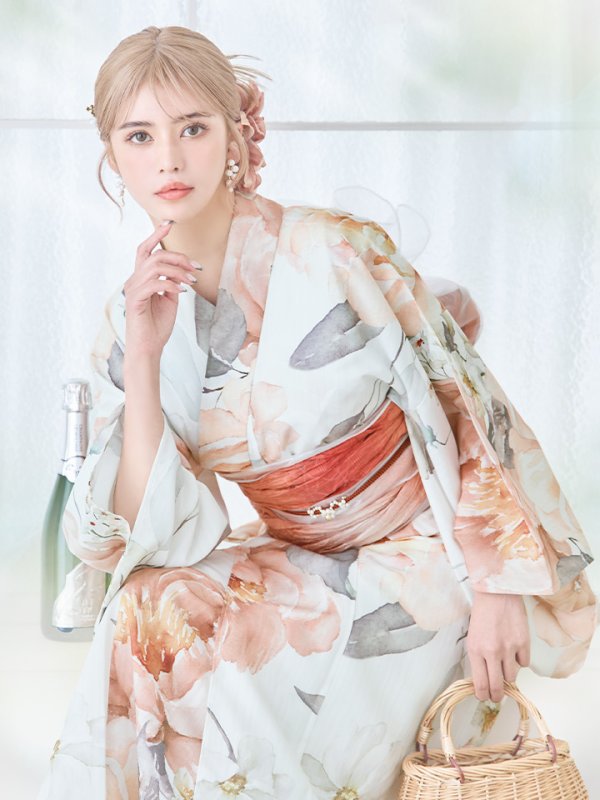 画像15: 【即日発送】アプリコットピンク牡丹浴衣  【浴衣３点セット 浴衣/帯/下駄】[YMT]