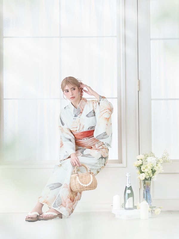 画像7: 【即日発送】アプリコットピンク牡丹浴衣  【浴衣３点セット 浴衣/帯/下駄】[YMT]