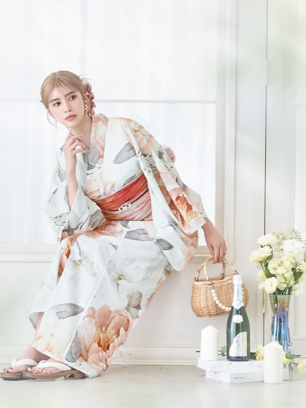 画像9: 【即日発送】アプリコットピンク牡丹浴衣  【浴衣３点セット 浴衣/帯/下駄】[YMT]