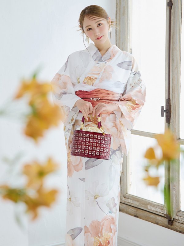 画像10: 【即日発送】アプリコットピンク牡丹浴衣  【浴衣３点セット 浴衣/帯/下駄】[YMT]