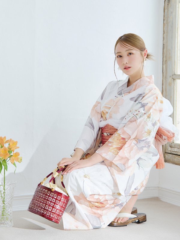 画像12: 【即日発送】アプリコットピンク牡丹浴衣  【浴衣３点セット 浴衣/帯/下駄】[YMT]